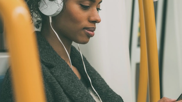 women with headphones