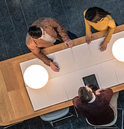 Aerial view working at table 