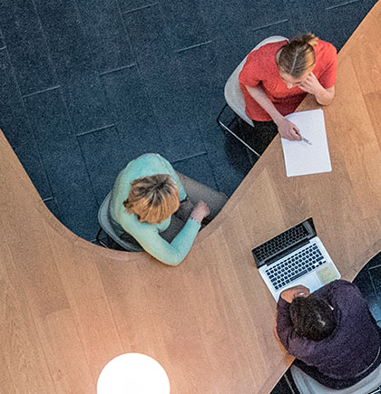 Aerial view working at table 