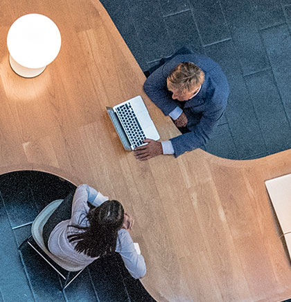 Aerial view working at table 